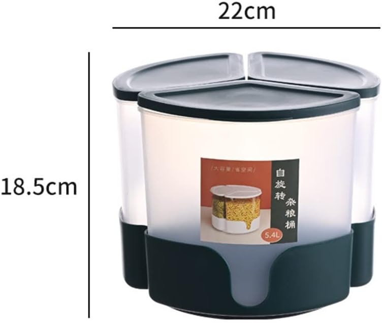 5,4-litreni rotacijski dozator riže, rotacijski dizajn lonca, kuhinjski spremnik za rižu i žitarice s 3 odjeljka