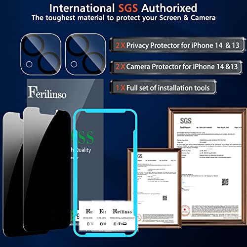 Ferilinso za iPhone 13 i iPhone 14 Privacy Screen Protector 2 pakiranja 9H Anti-spyware kaljeno staklo Privacy Screen za iPhone 13