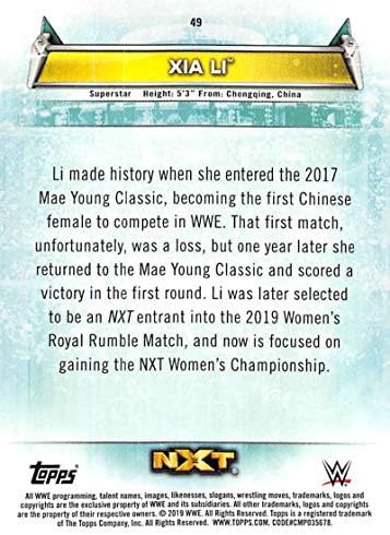 2019. Topps WWE Women's Division 49 XIA Li Wrestling Trgovačka kartica