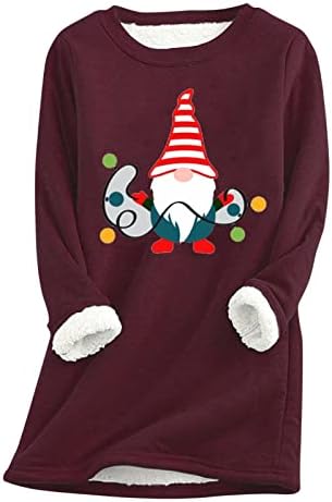 Zimski vrhovi za žene božićni gnome print pullover fleece Crewneck Twicring casual topli šerpa obložena sportska tunika
