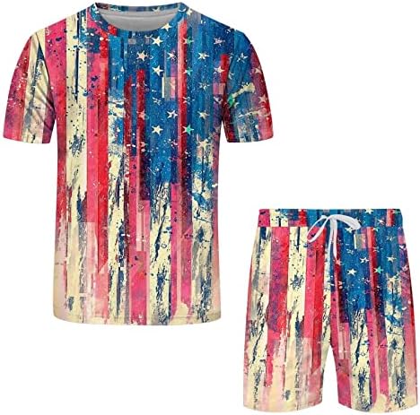 Muški kratki setovi 4. srpnja 2 komada odjeće ljetne staze Majice Neovisnosti Majice kratke rukave i kratke hlače set