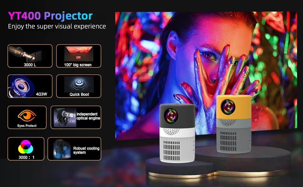 VR Robot prijenosni projektor, Mini Projector 1080p FHD 100 Podržani zaslon, filmski projektor, kompatibilan s iOS/Android/PC/Xbox/PS5