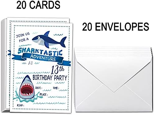 Ukebobo pozivnice za zabavu 13. rođendan s omotnicama-Pozivnice za rođendanske zabave, ukrasi za zabavu morskih pasa-20 karata s omotnicama